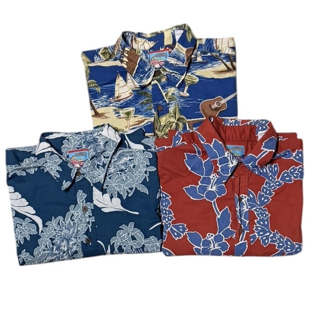 VTG Lot (3) Reyn Spooner Joe Kealoha Hawaiian Print Popover Shirt 3-Button XL